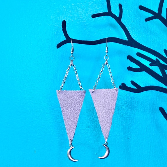 Moons 🌙 & Grey Leather Earrings - Picture 2 of 3